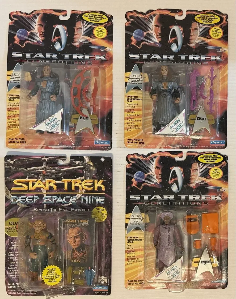 Vintage 1994 Playmates STAR TREK Generations Lot of 4 Action Figures NOS NIP